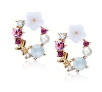 FDCGAS Orecchini Fiore - 1 Paia Orecchini, Orecchini di Prevenire Le Allergie Zircone Donne, con La Bella Farfalla Colorata Fiori Pearl, per Il Partito, Matrimoni, Fidanzamenti