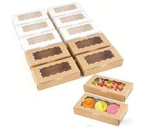 FDDU 12 Pezzi Cupcake con Finestra Trasparente, Piccole Scatole per Caramelle con Finestra, Scatole Regalo in Carta Kraft Marrone/Bianco, per Caramelle, Cioccolato, Biscotti, Torte(18 * 11 * 4 cm)