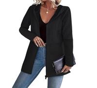 FDDYA Giacche e cappotti da donna, giacca alla moda a maniche lunghe, giacca in maglia a trecce, cardigan testurizzato a maniche lunghe, felpe con coulisse, cappotti e capispalla(Black,2XL)