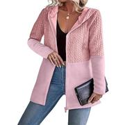FDDYA Giacche e cappotti da donna, giacca alla moda a maniche lunghe, giacca in maglia a trecce, cardigan testurizzato a maniche lunghe, felpe con coulisse, cappotti e capispalla(Pink,S)