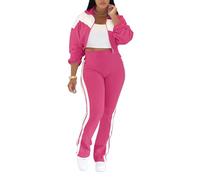 FDDYA Women's 2 Piece Sweatsuit Set - Comfortable Color Block Lounge Set With Cropped Zipper Jacket And High Waisted(Magenta,S)
