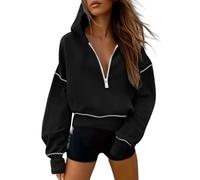 FDDYA Women's 2025 Fall Hooded Sweatshirts,Trendy Queen Half Zip Pullover Hoodies, Jackets Fall Fashion Outfits Clothing(Black,S)