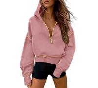 FDDYA Women's 2025 Fall Hooded Sweatshirts,Trendy Queen Half Zip Pullover Hoodies, Jackets Fall Fashion Outfits Clothing(Pink,M)