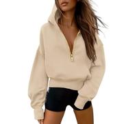 FDDYA Women's 2025 Fall Hooded Sweatshirts,Trendy Queen Half Zip Pullover Hoodies, Jackets Fall Fashion Outfits Clothing(Apricot,XL)