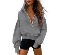 FDDYA Women's 2025 Fall Hooded Sweatshirts,Trendy Queen Half Zip Pullover Hoodies, Jackets Fall Fashion Outfits Clothing(Gray,S)