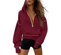 FDDYA Women's 2025 Fall Hooded Sweatshirts,Trendy Queen Half Zip Pullover Hoodies, Jackets Fall Fashion Outfits Clothing(Wine red,M)