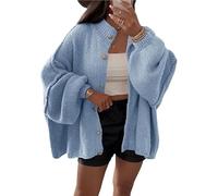 FDDYA Womens Knit Cardigan Sweaters,Mock Neck Lantern Long Sleeve Chunky Knit Jacket, Soft Knits Cardigan Sweater(Blu,L)