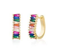 FDEETY 1 Paio Orecchini Rettangolari Multicolore Oro 14k Cerchi Piccoli Eleganti Zirconia Cubica Gioielli Donna Brillanti Arcobaleno