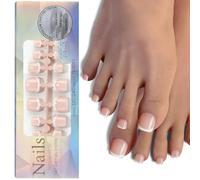 FDEETY 120 Pezzi Unghie Finte da Donna Corte Quadrato Copertura Completa Press On Nails 12 Misure Elegante Punta Francese Disegni Set Unghie Accessori di Bellezza(SET B)