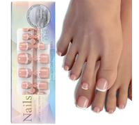 FDEETY 120 Pezzi Unghie Finte da Donna Corte Quadrato Copertura Completa Press On Nails 12 Misure Elegante Punta Francese Disegni Set Unghie Accessori di Bellezza(SET D)