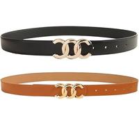 FDEETY 2 Pezzi Cintura Donna Elegante Fibbia Metallica Doppia C Cinture Sottili Classiche Nere Marroni