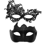 FDEETY 2 Pezzi Maschere Carnevale per Donna Uomo Pizzo Delicato Splendidamente Dipinta Maschera Veneziana Elegante e Misterioso per Mascherata Carnevale Festa Costume Ball