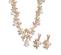 FDEETY 2 Pezzi Parure Gioielli Foglia Cristallo Collana Orecchini Elegante Brillante Cerimonia Matrimonio Donna