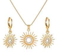 FDEETY 2 Pezzi Parure Gioielli Sole Raggiante Collana Pendente Orecchini Cristallo Brillante Donna Elegante Set Accessori
