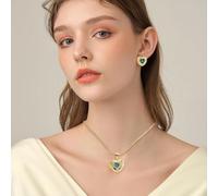 FDEETY 2 Pezzi Set Gioielli Cuore Smeraldo Collana Pendente Orecchini Cristallo Brillante Catena Oro Elegante Parure Donna