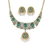 FDEETY 2 Pezzi Set Gioielli Indiani Collana Pendente Goccia Cristallo Orecchini Perla Bianca Catena Dorata Elegante Cerimonia Matrimonio