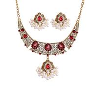 FDEETY 2 Pezzi Set Gioielli Indiani Collana Pendente Goccia Cristallo Orecchini Perla Bianca Catena Dorata Elegante Cerimonia Matrimonio