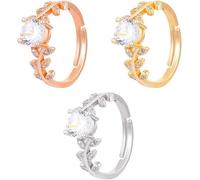 FDEETY 3 Anelli Foglia Brillante Cristallo Zirconia Cubica Regolabile Gioiello Donna Elegante Scintillante Decorazione
