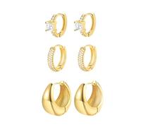FDEETY 3 Paia Orecchini Cerchio Geometrici Brillanti Cristallo Zirconia Cubica Piccoli Huggie Donna
