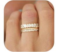 FDEETY 3 Pezzi Anelli Impilabili Oro 14k Zirconia Cubica Set Eternity Band Gioielli Donna Eleganti Sottili Brillanti