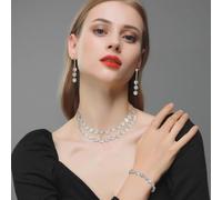 FDEETY 3 Pezzi Parure Gioielli Donna Cristallo Brillante Collana Doppio Strato Orecchini Pendenti Bracciale Elegante Cerimonia Matrimonio Accessori