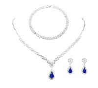 FDEETY 3 Pezzi Parure Gioielli Donna Goccia Cristallo Verde Collana Bracciale Orecchini Set Elegante Strass Brillanti Cerimonia Matrimonio