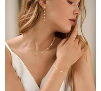 FDEETY 3 Pezzi Parure Gioielli Donna Perla Elegante Collana Bracciale Orecchini Pendenti Catena Sottile Cerimonia Matrimonio Compleanno