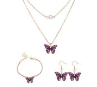 FDEETY 3 Pezzi Parure Gioielli Farfalla Collana Doppia Perla Orecchini Bracciale Set Elegante Donna Accessori