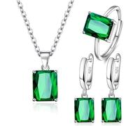 FDEETY 3 Pezzi Parure Gioielli Quadrato Cristallo Collana Orecchini Anello Argento Elegante Donna Set Gioielleria Lusso