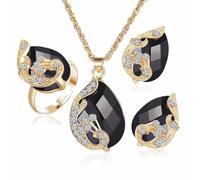 FDEETY 3 Pezzi Set Gioielli Cristallo Brillante Collana Ciondolo Orecchini Anello Parure Elegante