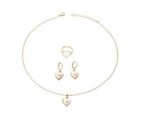 FDEETY 3 Pezzi Set Gioielli Cuore Perla Collana Orecchini Anello Parure Elegante Donna Gioielleria Matrimonio Cerimonia
