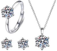 FDEETY 3 Pezzi Set Gioielli Donna Quadrato Brillante Collana Orecchini Anello Cristallo Zirconia Cubica Argento Elegante Parure Gioielli