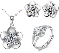 FDEETY 3 Pezzi Set Gioielli Donna Quadrato Brillante Collana Orecchini Anello Cristallo Zirconia Cubica Argento Elegante Parure Gioielli