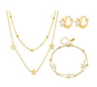 FDEETY 3 Pezzi Set Gioielli Stella Collana Doppia Catena Bracciale Orecchini Cerchio Acciaio Inossidabile Donna Ragazza