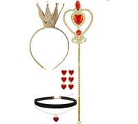 FDEETY 4 PCS Regina di Cuori Costume Donna con Principessa Corona Dorata Regina di Cuori Scettro Regina di Cuori Orecchini Collana Accessori Costume Carnevale Halloween Cosplay