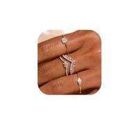 FDEETY 4 Pezzi Set Anelli Impilabili Geometrici Zirconia Cubica Placcato Oro 14k Brillante Sottile Elegante Minimalista Donna
