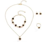 FDEETY 4 Pezzi Set Gioielli Cuore Cristallo Collana Bracciale Orecchini Anello Donna Elegante Parure Bijoux Cerimonia