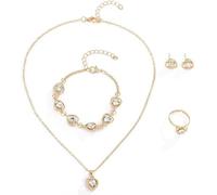 FDEETY 4 Pezzi Set Gioielli Cuore Cristallo Collana Bracciale Orecchini Anello Donna Elegante Parure Bijoux Cerimonia
