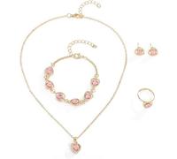 FDEETY 4 Pezzi Set Gioielli Cuore Cristallo Collana Bracciale Orecchini Anello Donna Elegante Parure Bijoux Cerimonia