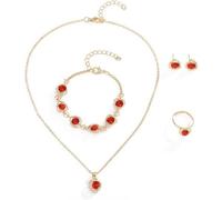 FDEETY 4 Pezzi Set Gioielli Cuore Cristallo Collana Bracciale Orecchini Anello Donna Elegante Parure Bijoux Cerimonia