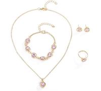 FDEETY 4 Pezzi Set Gioielli Cuore Cristallo Collana Bracciale Orecchini Anello Donna Elegante Parure Bijoux Cerimonia