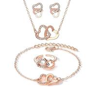 FDEETY 4 Pezzi Set Gioielli Cuori Intrecciati Collana Bracciale Anello Orecchini Cristallo Brillante Elegante Parure Donna