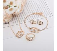 FDEETY 4 Pezzi Set Gioielli Cuori Intrecciati Collana Bracciale Anello Orecchini Cristallo Brillante Parure Donna Elegante
