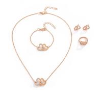 FDEETY 4 Pezzi Set Gioielli Cuori Intrecciati Collana Bracciale Anello Orecchini Cristallo Brillante Parure Elegante Donna