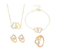 FDEETY 4 Pezzi Set Gioielli Cuori Intrecciati Collana Bracciale Anello Orecchini Cristallo Brillante Parure Donna Elegante