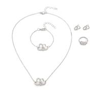 FDEETY 4 Pezzi Set Gioielli Cuori Intrecciati Collana Bracciale Anello Orecchini Cristallo Brillante Parure Elegante Donna