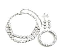 FDEETY 4 Pezzi Set Gioielli Donna Fiore Cristallo Collana Doppio Strato Bracciale Orecchini Pendenti Brillanti Eleganti Cerimonia Matrimonio Sposa