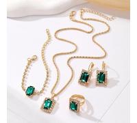FDEETY 4 Pezzi Set Gioielli Geometrici Rettangolari Cristallo Brillante Collana Bracciale Anello Orecchini Eleganti Donna
