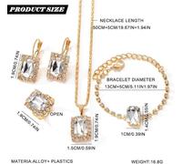 FDEETY 4 Pezzi Set Gioielli Geometrici Rettangolari Cristallo Brillante Collana Bracciale Anello Orecchini Eleganti Donna