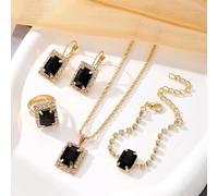 FDEETY 4 Pezzi Set Gioielli Geometrici Rettangolari Cristallo Brillante Collana Bracciale Anello Orecchini Eleganti Donna